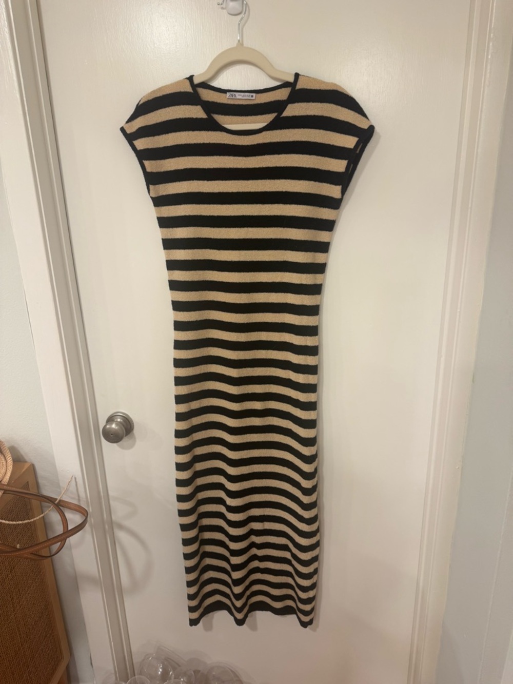 Zara Black and Tan Striped Maxi Dress